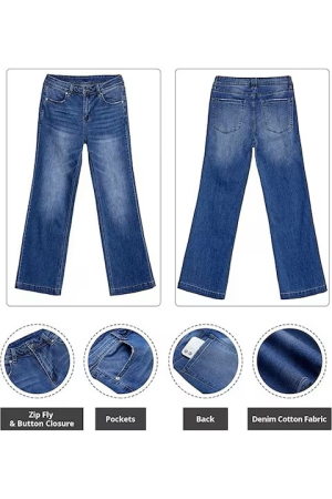 Blugi albastru inchis drepti pentru femei, cu buzunare, evazati jos M [1]