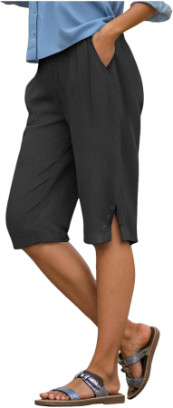 Pantaloni dama - Pantaloni negri 3 sferturi pentru femei, lejeri, respirabili,  M