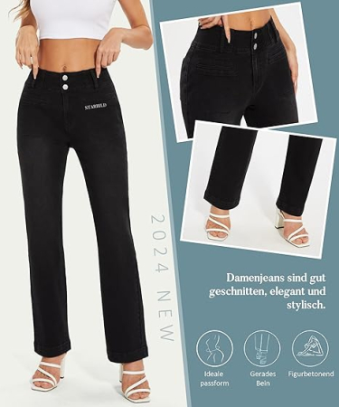 Blugi negri elastici, drepti pentru femei, 4 buzunare, L [3]