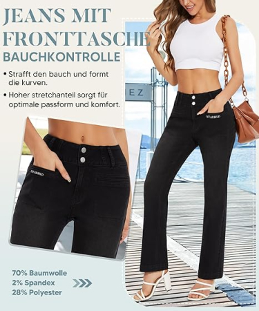 Blugi negri elastici, drepti pentru femei, 4 buzunare, M [2]