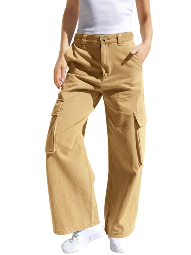 PANTALONI - Blugi kaki largi pentru fete 13/14 ani, talie inalta, buzunare, marime 160