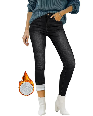 Pantaloni dama - Blugi negri mulati pentru femei, 4 buzunare, grosi M