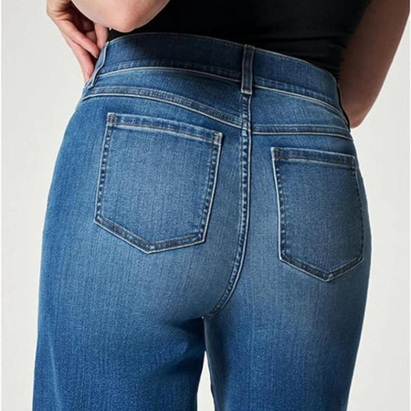 Blugi albastri drepti pentru femei, cu buzunare, mulati pe coapse, evazati jos  XS [4]