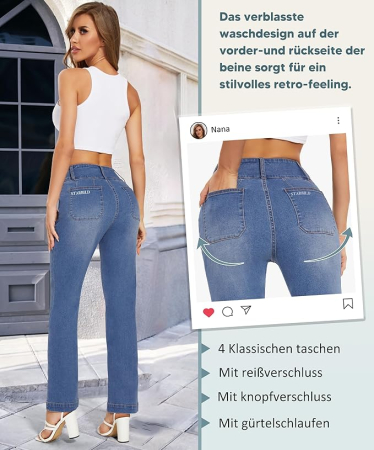Blugi albastri elastici, drepti pentru femei, 4 buzunare, XL [1]