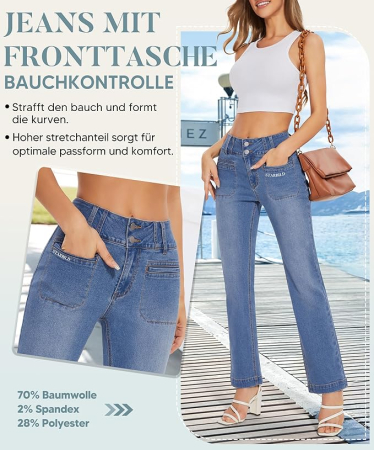 Blugi albastri elastici, drepti pentru femei, 4 buzunare, XL [2]