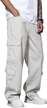 PANTALONI BARBATI - Blugi largi pentru barbati, gri deschis, buzunare, S