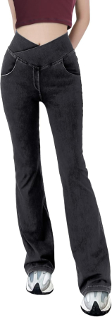 PANTALONI BARBATI - Blugi gri mulati pentru femei, buzunare, talie incrucisata XXL