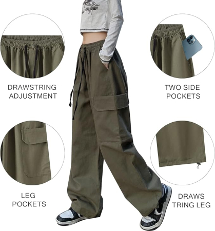 Pantaloni largi, respirabili, pentru uz zilnic, verde inchis L [1]