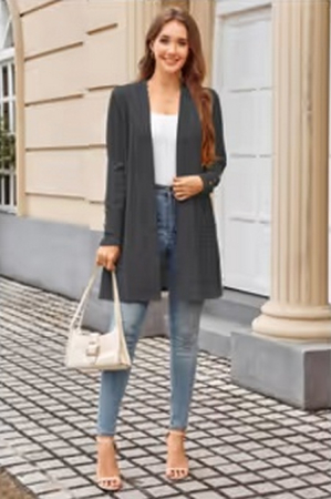 Bluza gri inchis lejera cu maneci lungi, cardigan tricotat pentru femei, M [1]