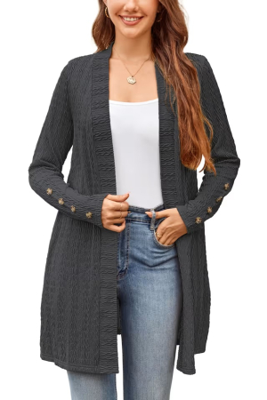 Bluze dama - Bluza gri inchis lejera cu maneci lungi, cardigan tricotat pentru femei, M