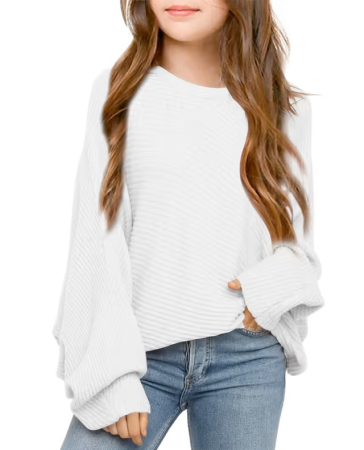 Bluze copii - Bluza alba lejera, pentru copii, cu maneci lungi, pulover casual 6-8 ani