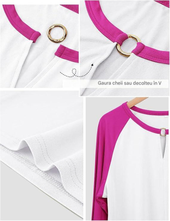 Bluza alba cu roz, lejera pentru femei, cu maneci lungi, M [3]