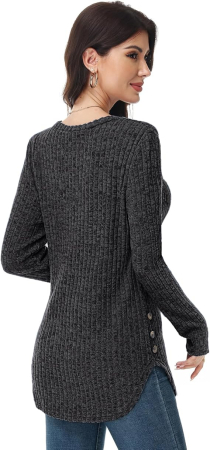 Bluza gri lejera pentru femei, Pulover tricotat cu torsade, cu maneci lungi, S [1]