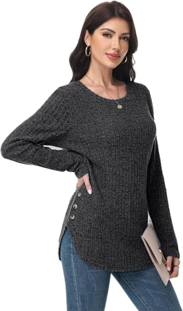 Bluza gri lejera pentru femei, Pulover tricotat cu torsade, cu maneci lungi, S [5]