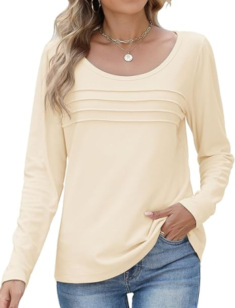 Bluze dama - Bluza bej lejera pentru femei, cu maneci lungi, L