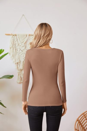 Bluză kaki Damă Tricotată, Mâneci Lungi, Decolteu Rotund, Slim Fit, M [1]