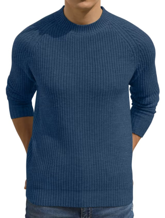 Bluze barbati - Bluza albastrudeschis casual respirabila pentru barbati, pulover tricotat, XL