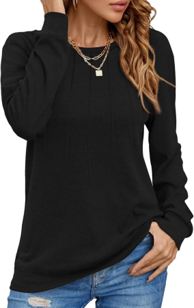 BLUZE FEMEI - Bluză neagra de Damă Oversized cu Mâneci Lungi, Guler Rotund, Dungi și Color Block, Croi Lejer, M
