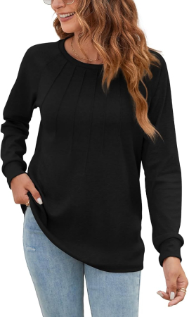 Bluză neagra de Damă Oversized cu Mâneci Lungi, Guler Rotund, Dungi și Color Block, Croi Lejer, M [3]