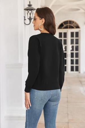 Bluza neagra lejera cu maneci lungi, cardigan tricotat pentru femei, M [2]