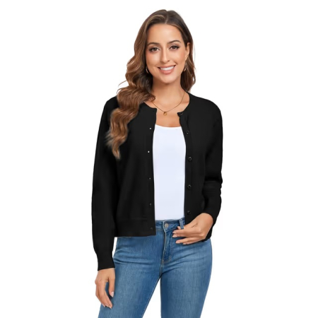 Bluze dama - Bluza neagra lejera cu maneci lungi, cardigan tricotat pentru femei, M