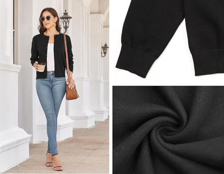 Bluza neagra lejera cu maneci lungi, cardigan tricotat pentru femei, M [4]