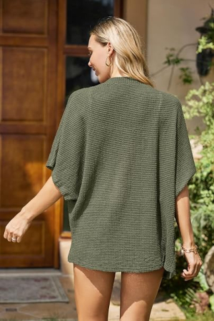 Cardigan verde Damă STYLEWORD, Lejer, Mâneci 3/4, Stil Kimono, Fără Închidere, M [3]