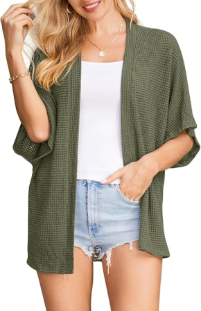 Bluze dama - Cardigan verde Damă STYLEWORD, Lejer, Mâneci 3/4, Stil Kimono, Fără Închidere, M
