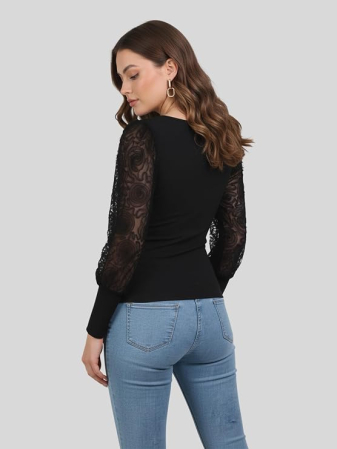 Bluza neagra lejera cu maneci lungi dantelate, 3XL [4]