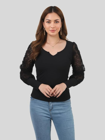 Bluza neagra lejera cu maneci lungi dantelate, 3XL [2]