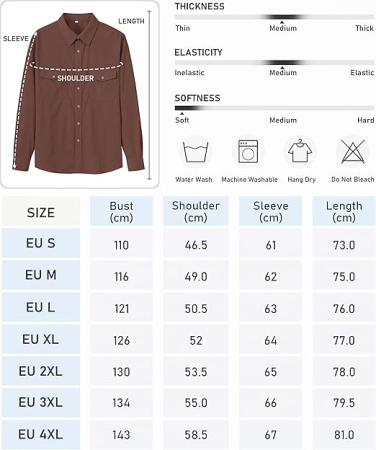 Camasa maro lejera pentru barbati, cu maneci lungi si buzunare 4XL [6]