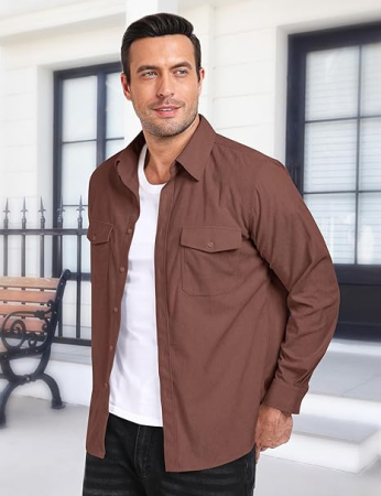 Camasa maro lejera pentru barbati, cu maneci lungi si buzunare 4XL [2]