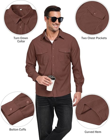 Camasa maro lejera pentru barbati, cu maneci lungi si buzunare 4XL [4]