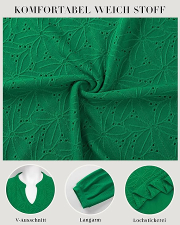 Bluza verde lejera pentru femei, cu maneci lungi, decolteu in V, XL [4]