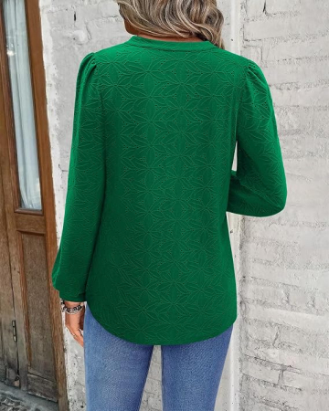 Bluza verde lejera pentru femei, cu maneci lungi, decolteu in V, XL [1]