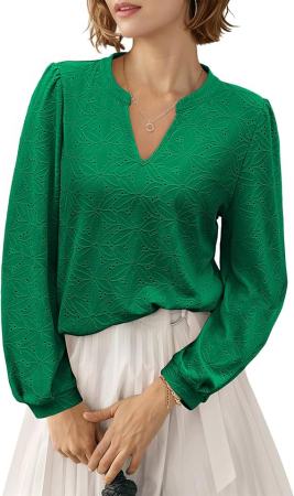 Bluza verde lejera pentru femei, cu maneci lungi, decolteu in V, XL [3]