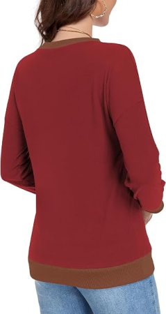 Bluza rosie, lejera pentru femei, cu maneci lungi, guler rotund, XL [3]
