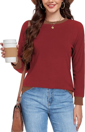 Bluza rosie, lejera pentru femei, cu maneci lungi, guler rotund, S [1]