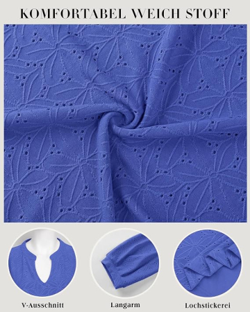 Bluza albastra, lejera pentru femei, cu maneci lungi, decolteu in V, L [4]