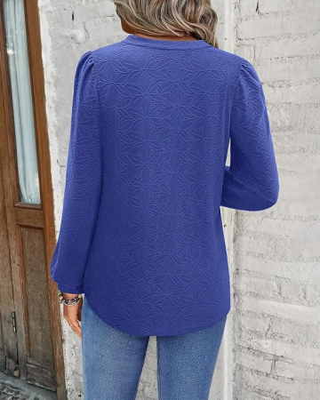 Bluza albastra, lejera pentru femei, cu maneci lungi, decolteu in V, L [1]