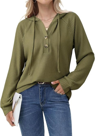 Bluze dama - Bluza verde texturata larga, cu maneci lungi, decolteu V cu nasturi 2XL