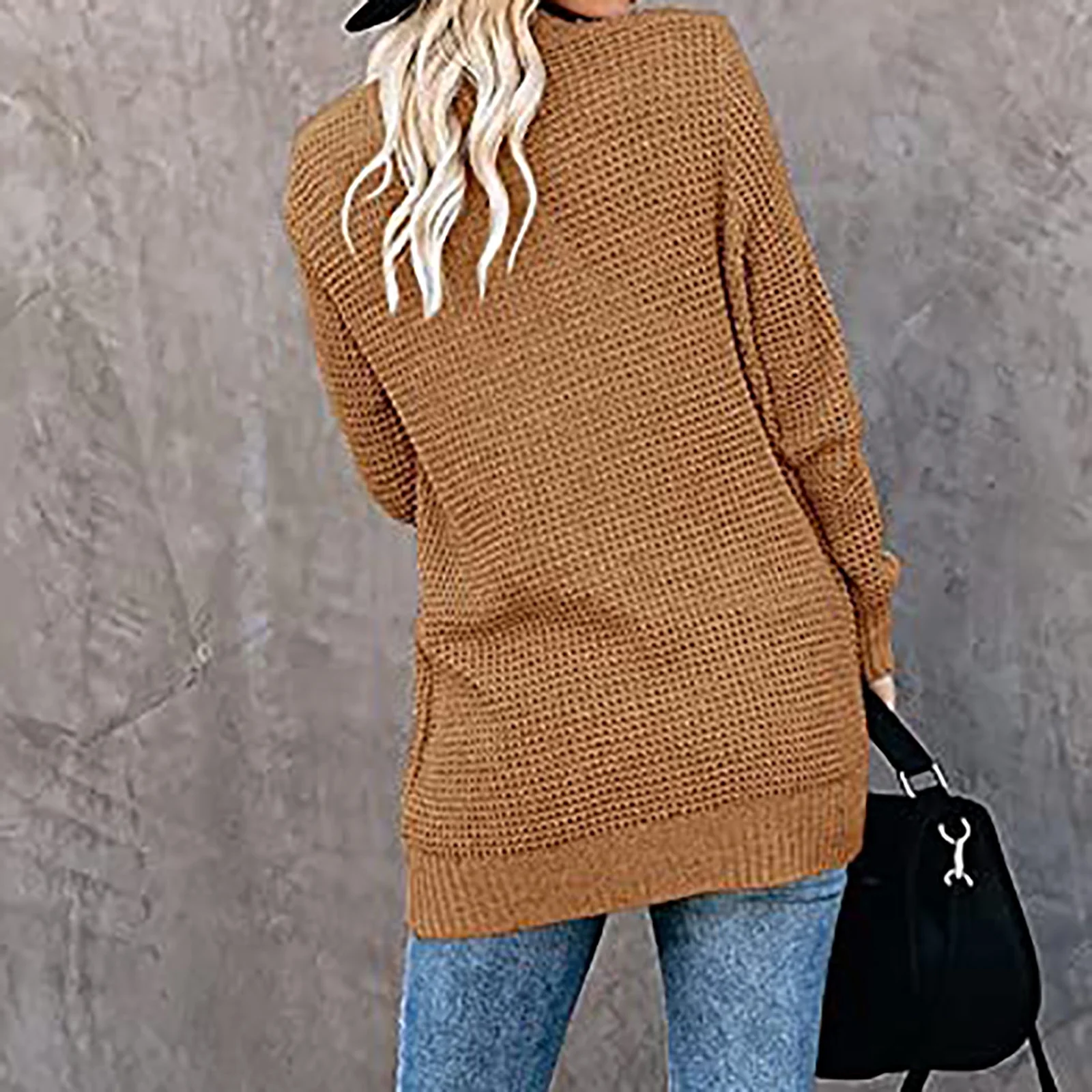 Bluza maro tricotata lejera cu maneci lungi, cardigan pentru femei, XL [4]