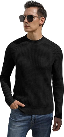 Bluza neagra casual respirabila pentru barbati, pulover tricotat, L [5]