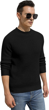 Bluza neagra casual respirabila pentru barbati, pulover tricotat, L [3]