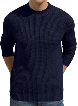 Bluze barbati - Bluza albastru inchis casual respirabila pentru barbati, pulover tricotat, XL