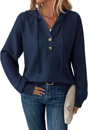 Bluza albastra texturata larga, cu maneci lungi, decolteu V cu nasturi XL [1]