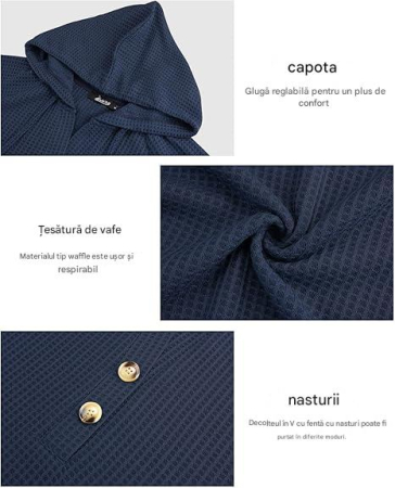 Bluza albastra texturata larga, cu maneci lungi, decolteu V cu nasturi XL [4]