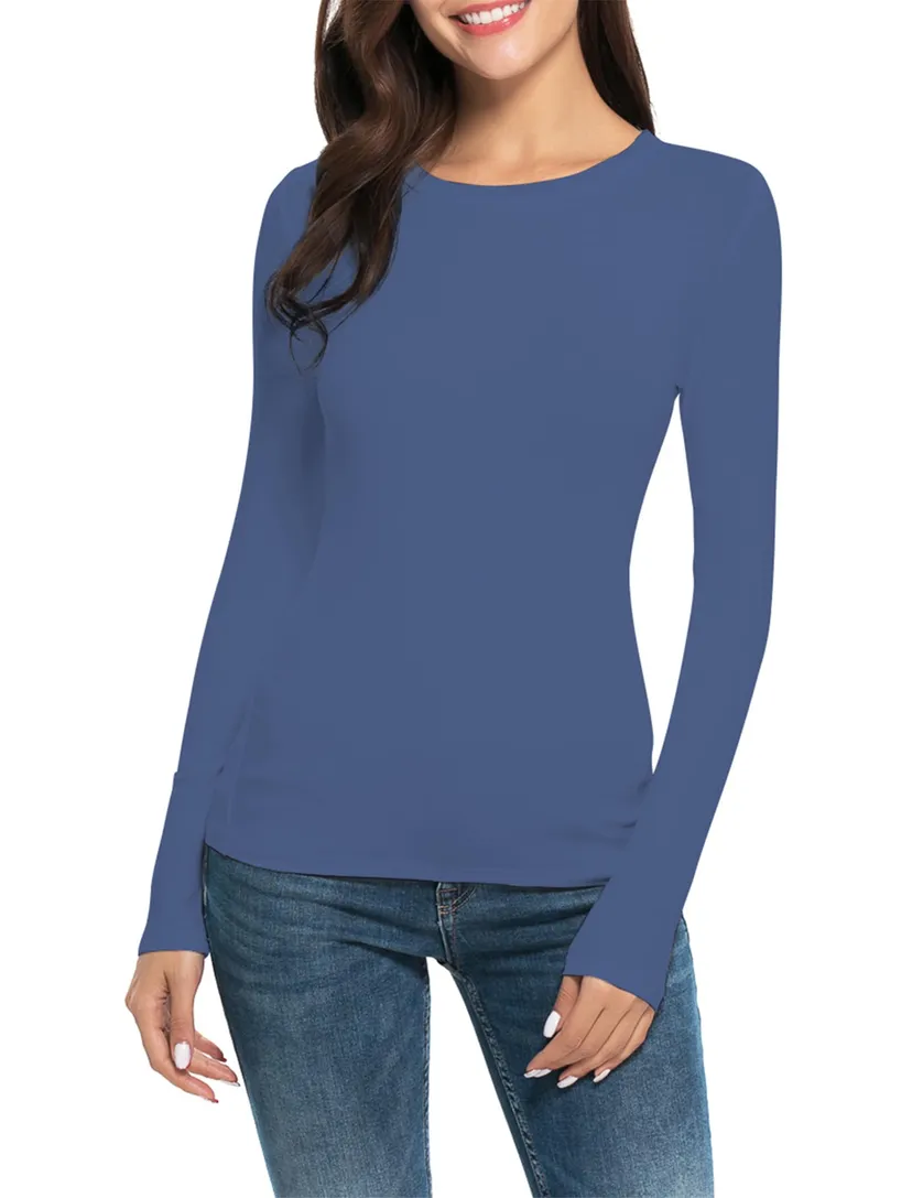 Bluze dama - Bluza pe corp, cu maneci lungi pentru femei, bleu L