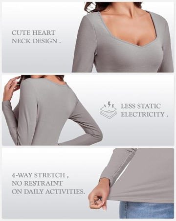 Bluza termica, pe corp, cu maneci lungi, pulover pentru femei, gri M [1]