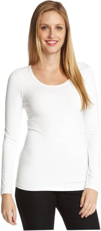 Bluze dama - Bluză alba Termică de femei, cu Mâneci Lungi, Slim Fit, Strat de Bază, L/XL